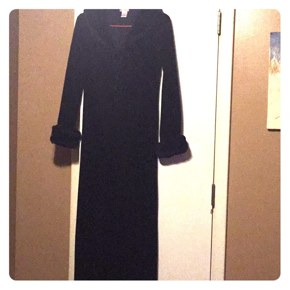 Black long velvet and fur coat. Like new